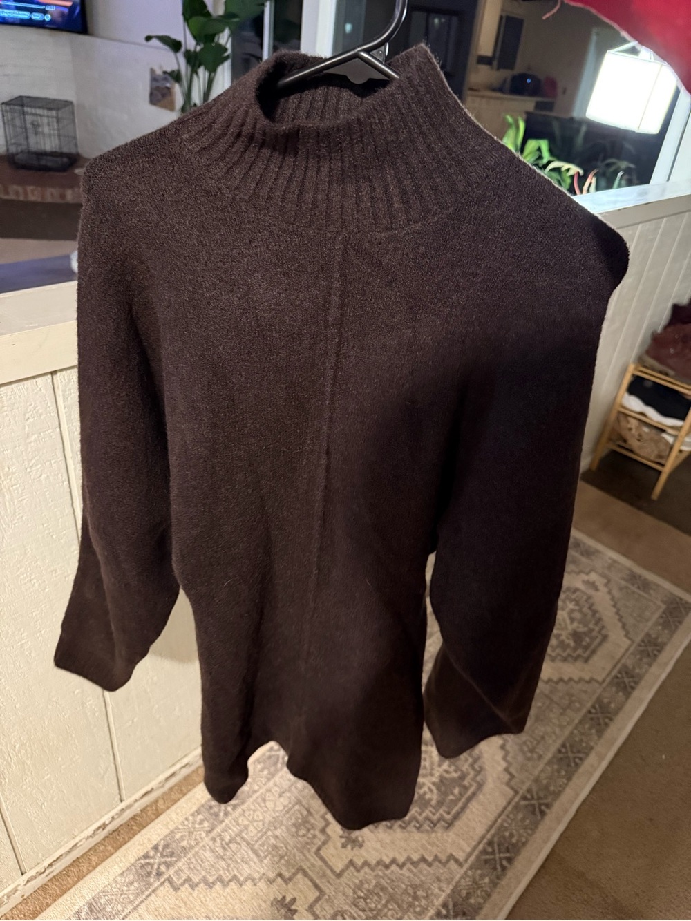 Zara Chocolate Brown Long Sleeve Knit Dress with High Neck